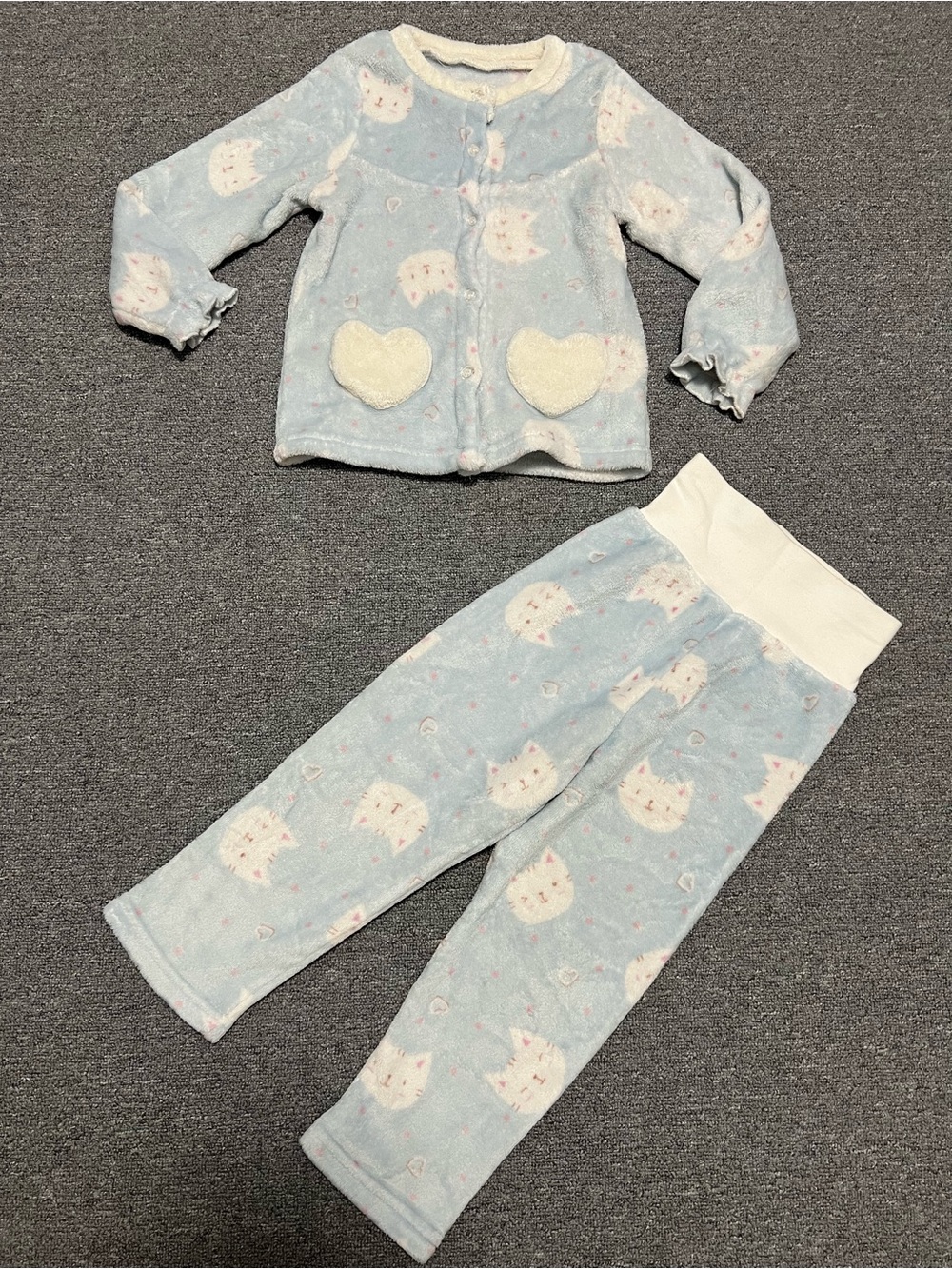 Kids Blue Cat Print Cozy Pajama Set Size 110/5T